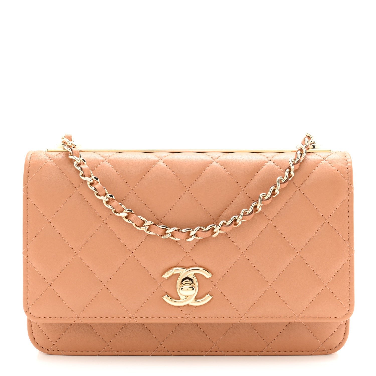 Chanel Lambskin Quilted Trendy CC Wallet On Chain WOC Camel