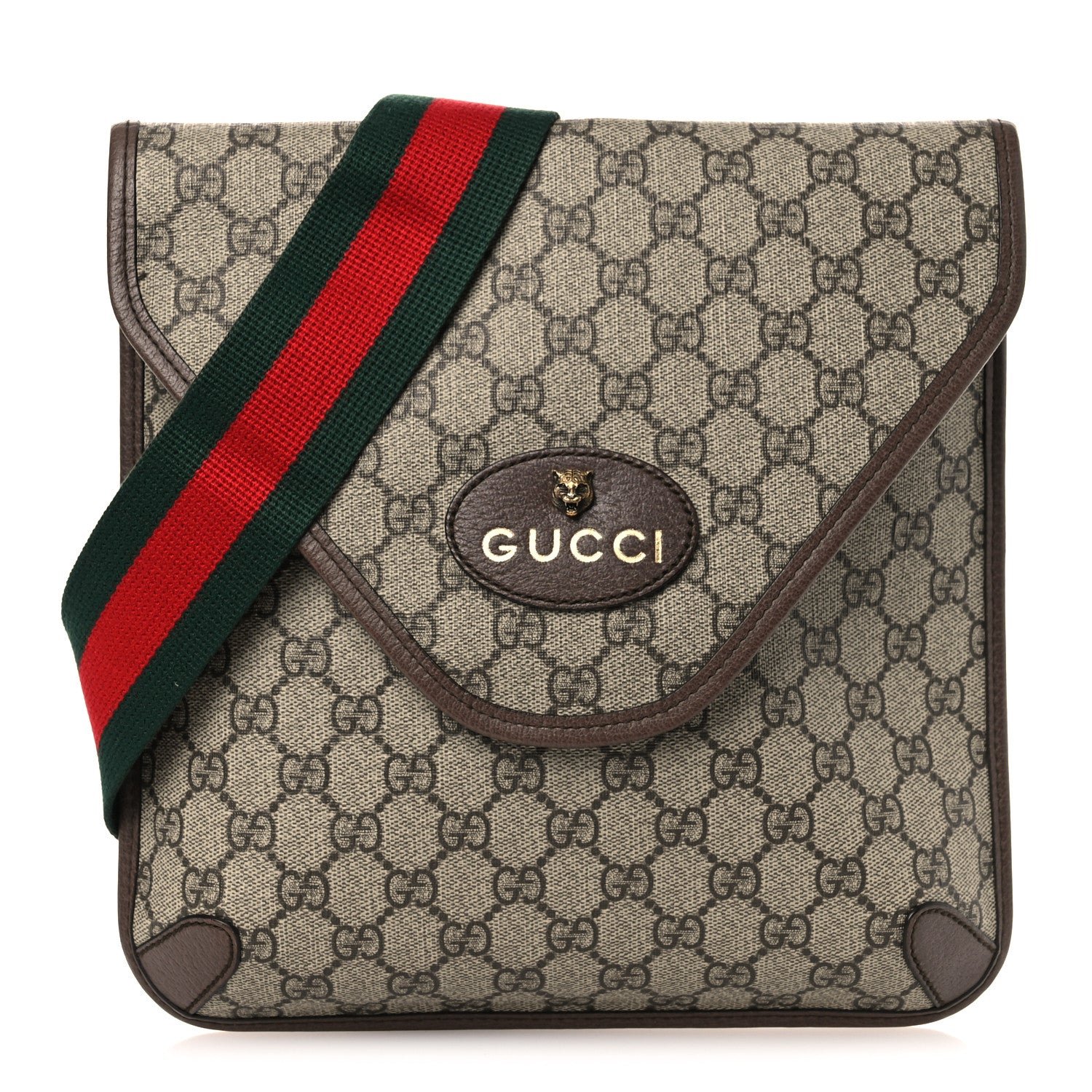 Gucci GG Supreme Monogram Web Medium Neo Vintage Flap Messenger Bag Beige New Acero
