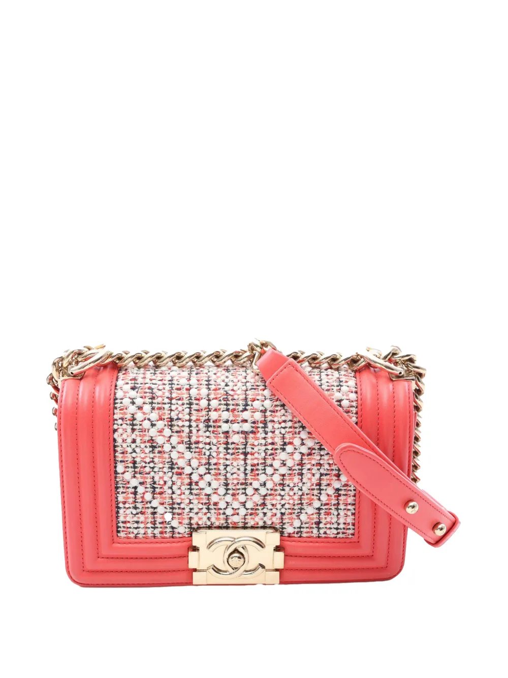 2019 Small Chevron Tweed and Lambskin Pearl Boy Flap crossbody bag