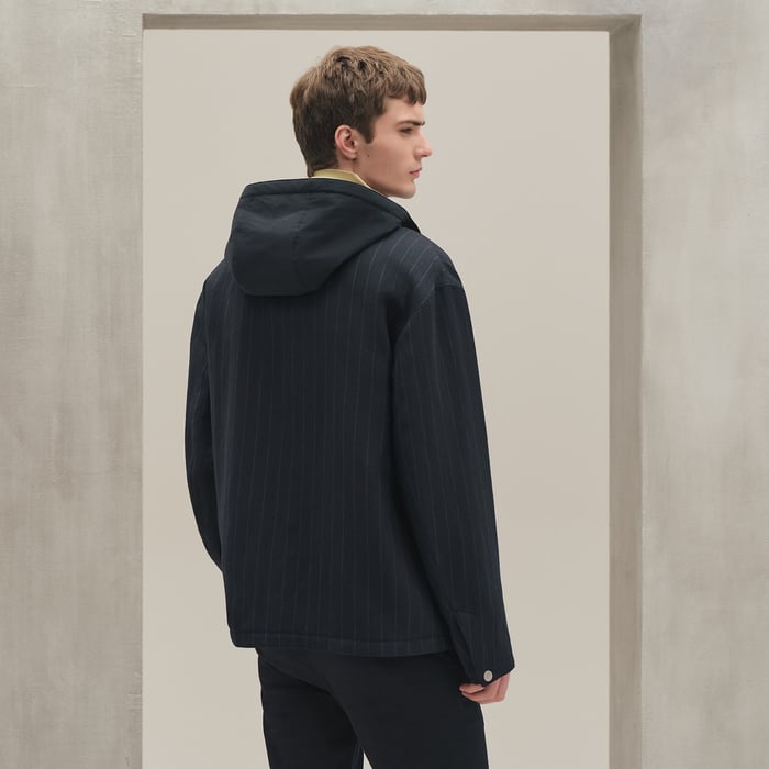 Marine "Rayures De Laine Et Papier" Overshirt With Removable Hood