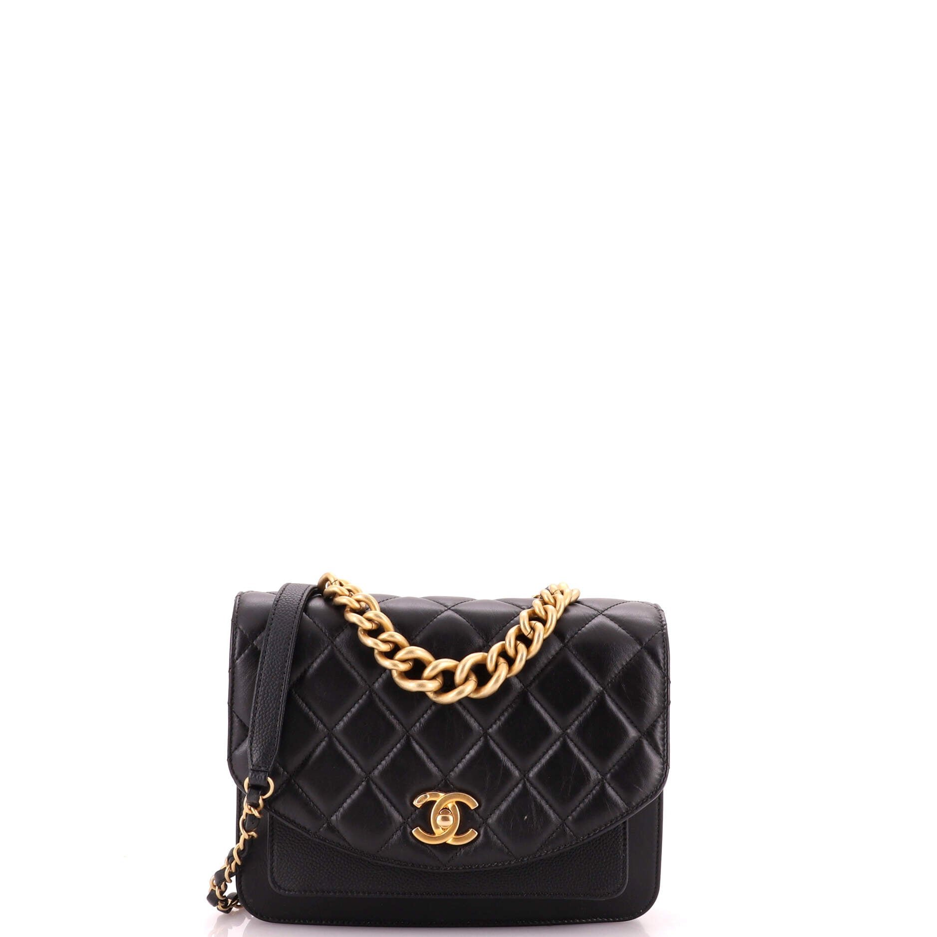 Chain Handle Flap Bag Quilted Calfskin with Caviar Small