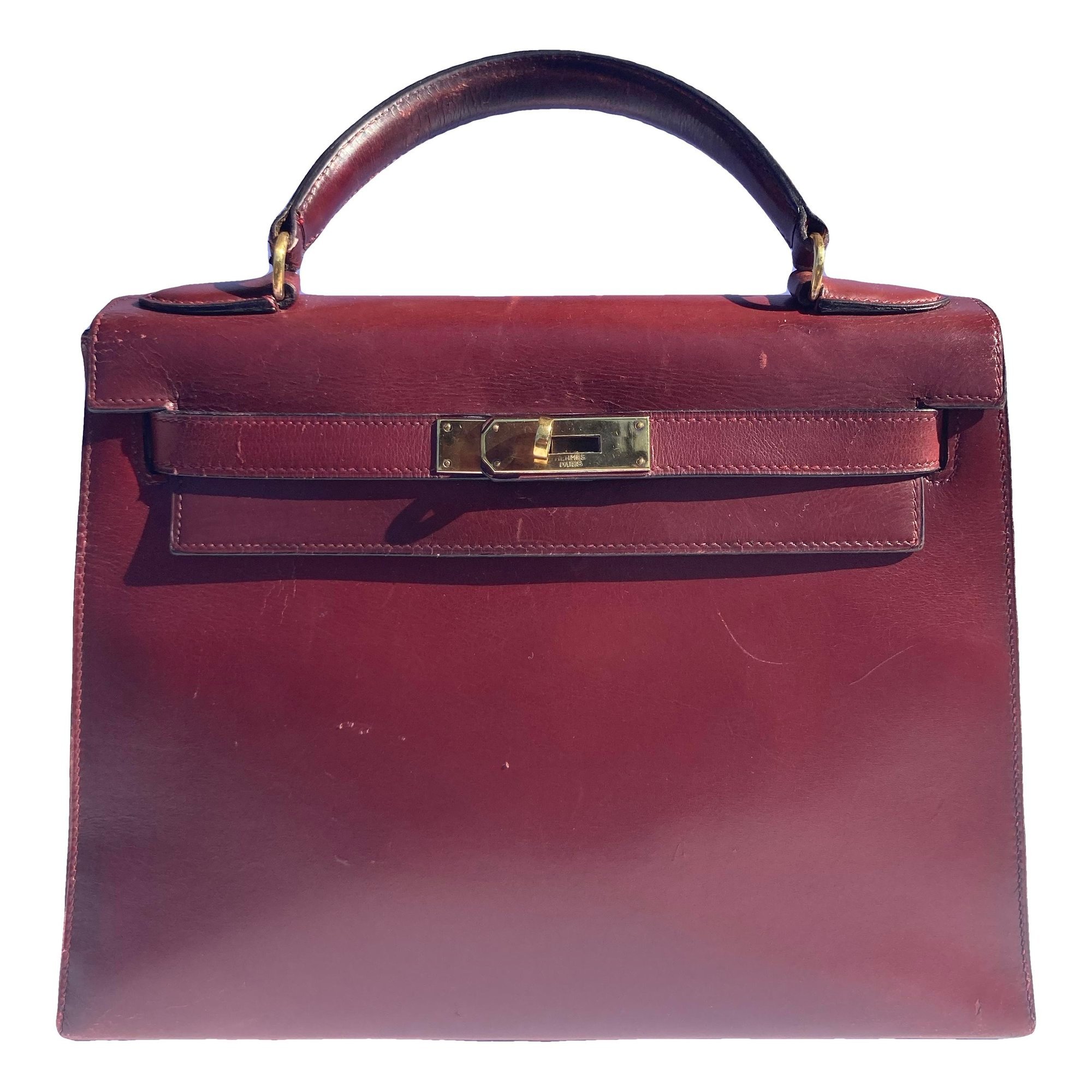Hermes Kelly 28 Handbag Bordeaux Box Calf Leather