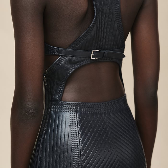 Bleu Noir Mini-robe Matelassée