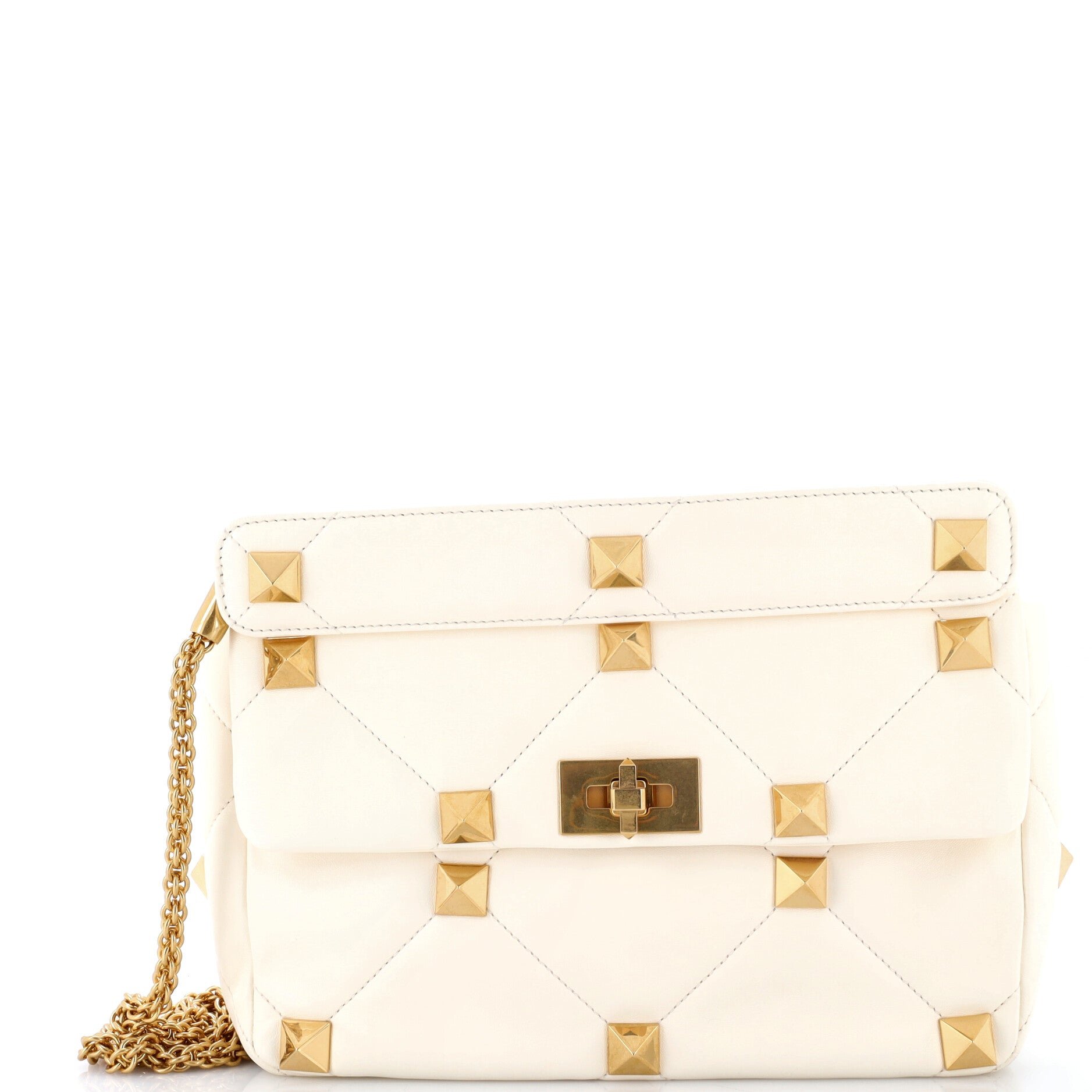Roman Stud Flap Bag Quilted Leather Large