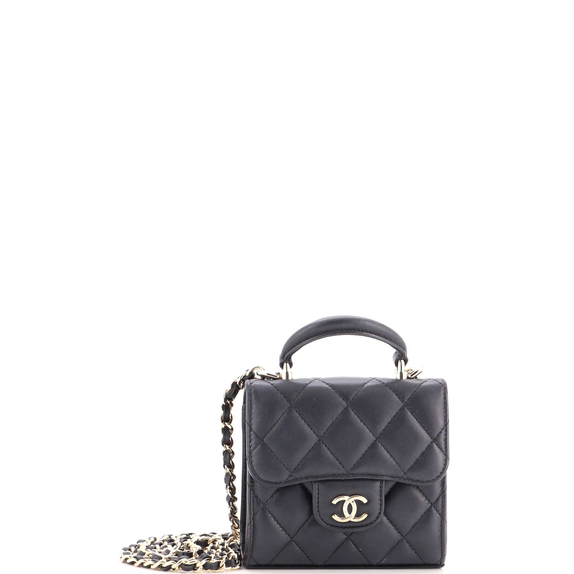 Chanel Square Classic Flap Top Handle Clutch with Chain Quilted Lambskin