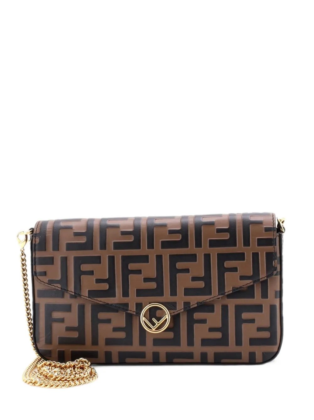 F is Fendi Envelope on Chain Zucca Embossed Leather clutch bag