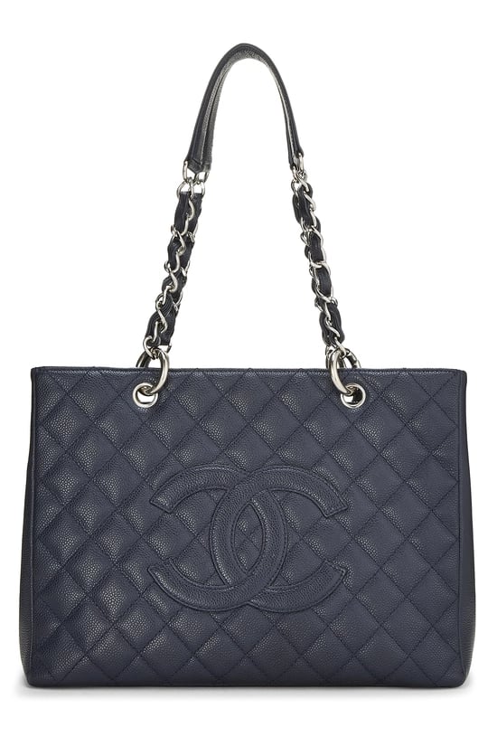 Navy Quilted Caviar Grand Shopping Tote (GST)