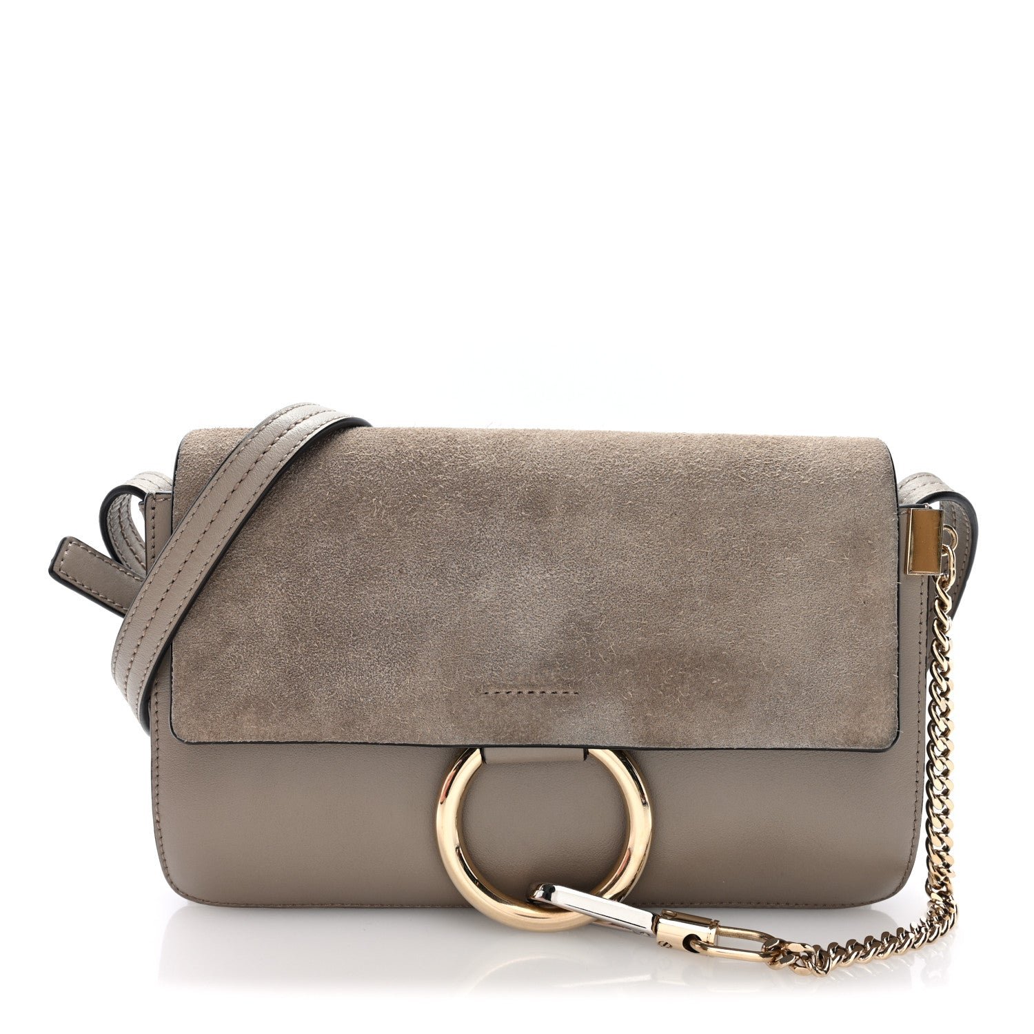 Chloe Suede Calfskin Small Faye Shoulder Bag Motty Grey