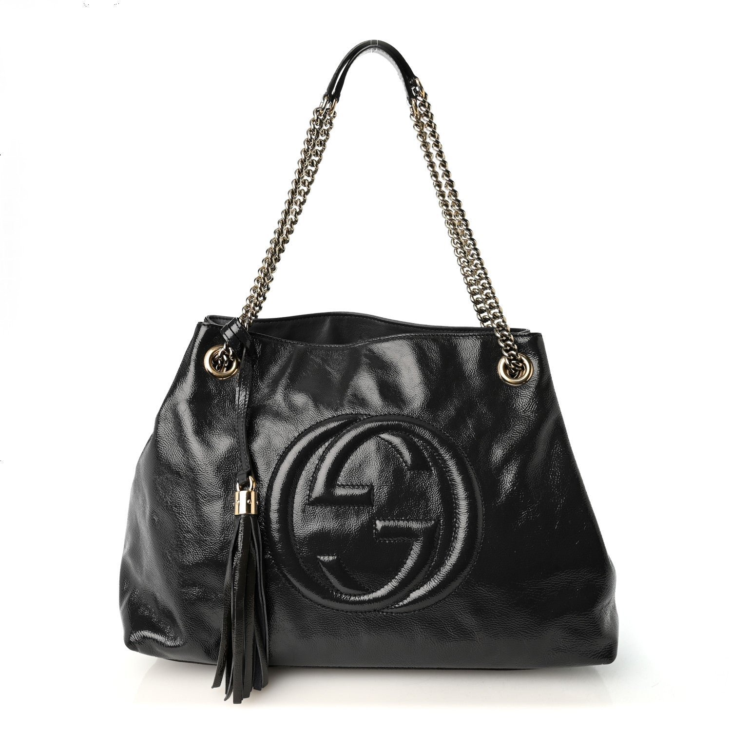Gucci Vernice Naplack  Medium Soho Chain Shoulder Bag Uniform Blue