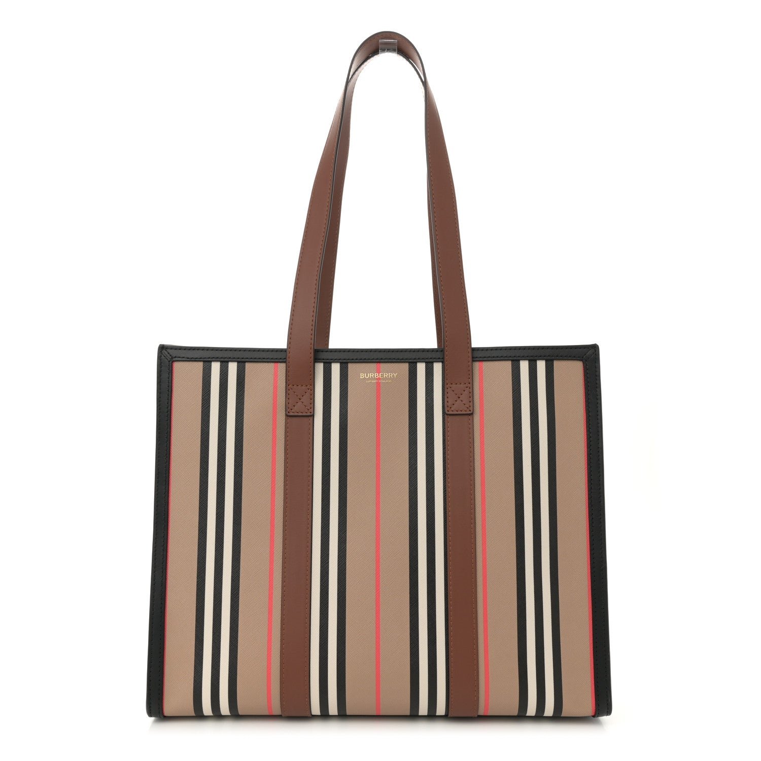 Burberry E-Canvas Stripe Book Tote Archive Beige