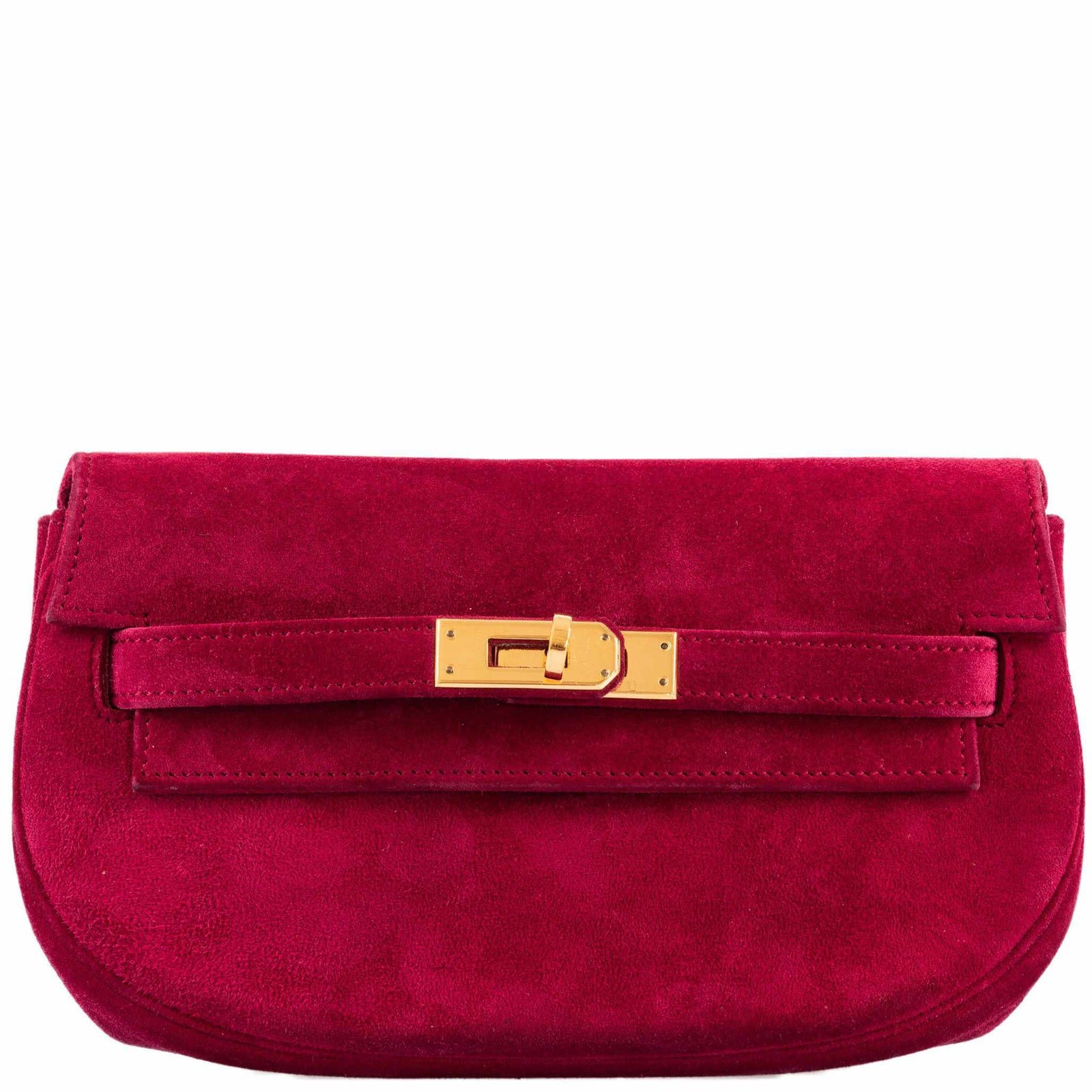 Hermès Mini Kelly Banana 20 Belt Bag Framboise Doblis Suede Gold Hardware