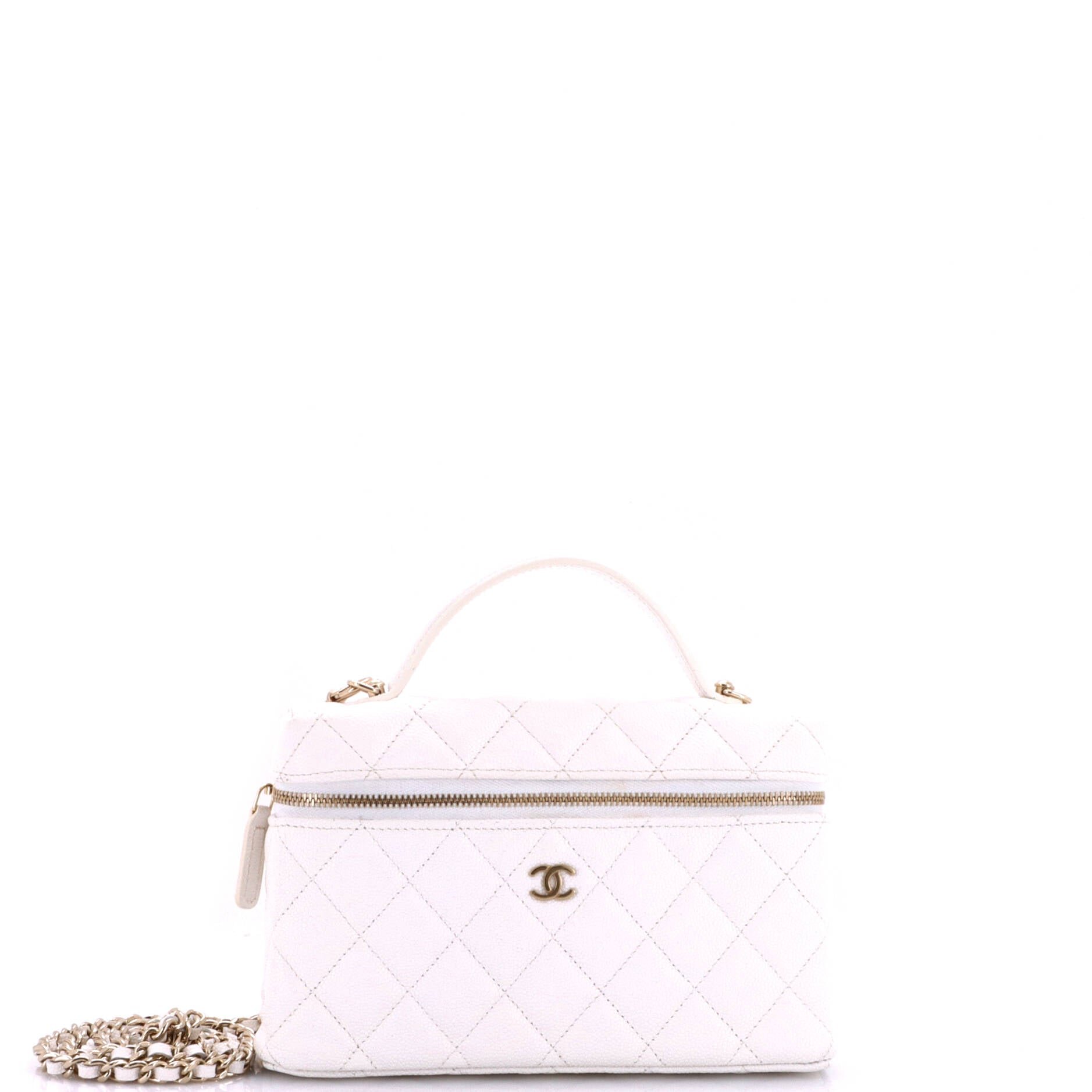 Classic Top Handle Slim Vanity Case with Chain Quilted Caviar Small