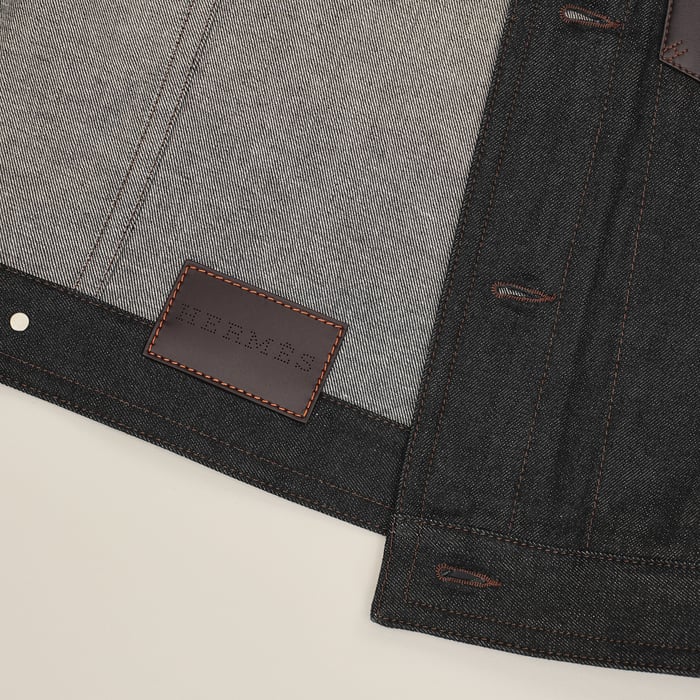 Noir Straight Cut Jacket With Leather Detail