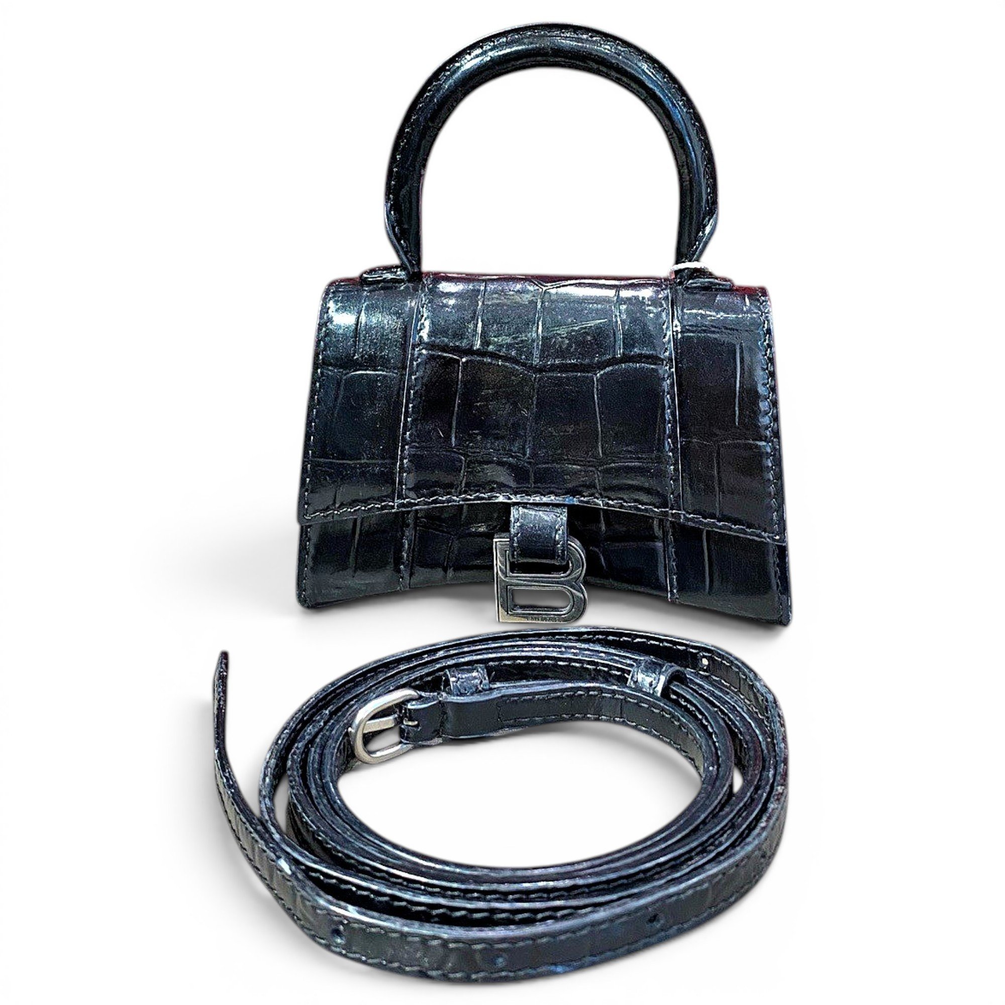 Hourglass leather handbag