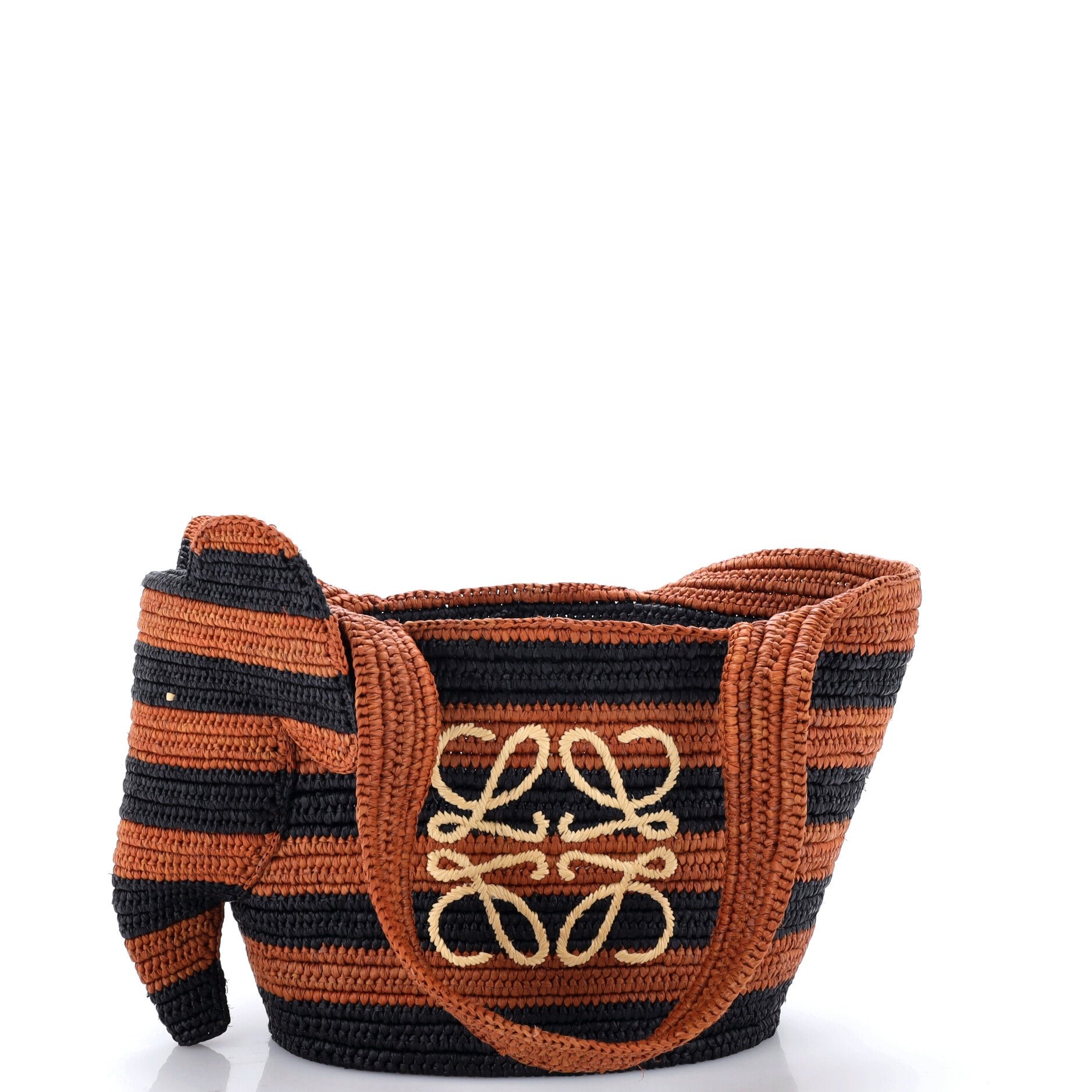Elephant Basket Tote Striped Raffia Small