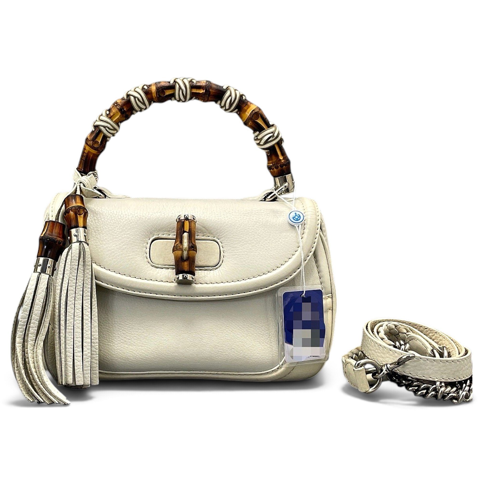 Convertible Pompon Bamboo Top Handle leather handbag
