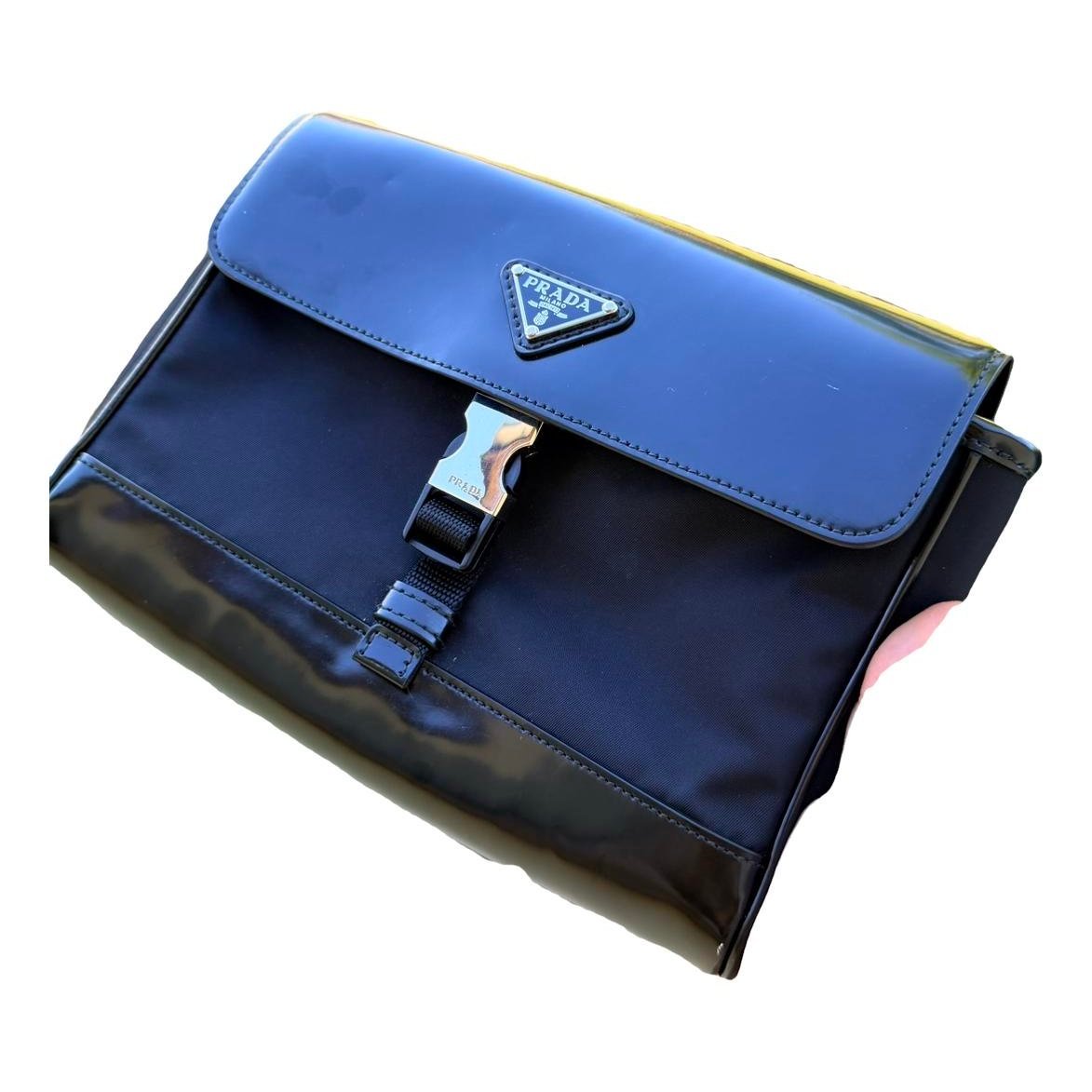 Re-Nylon leather clutch bag