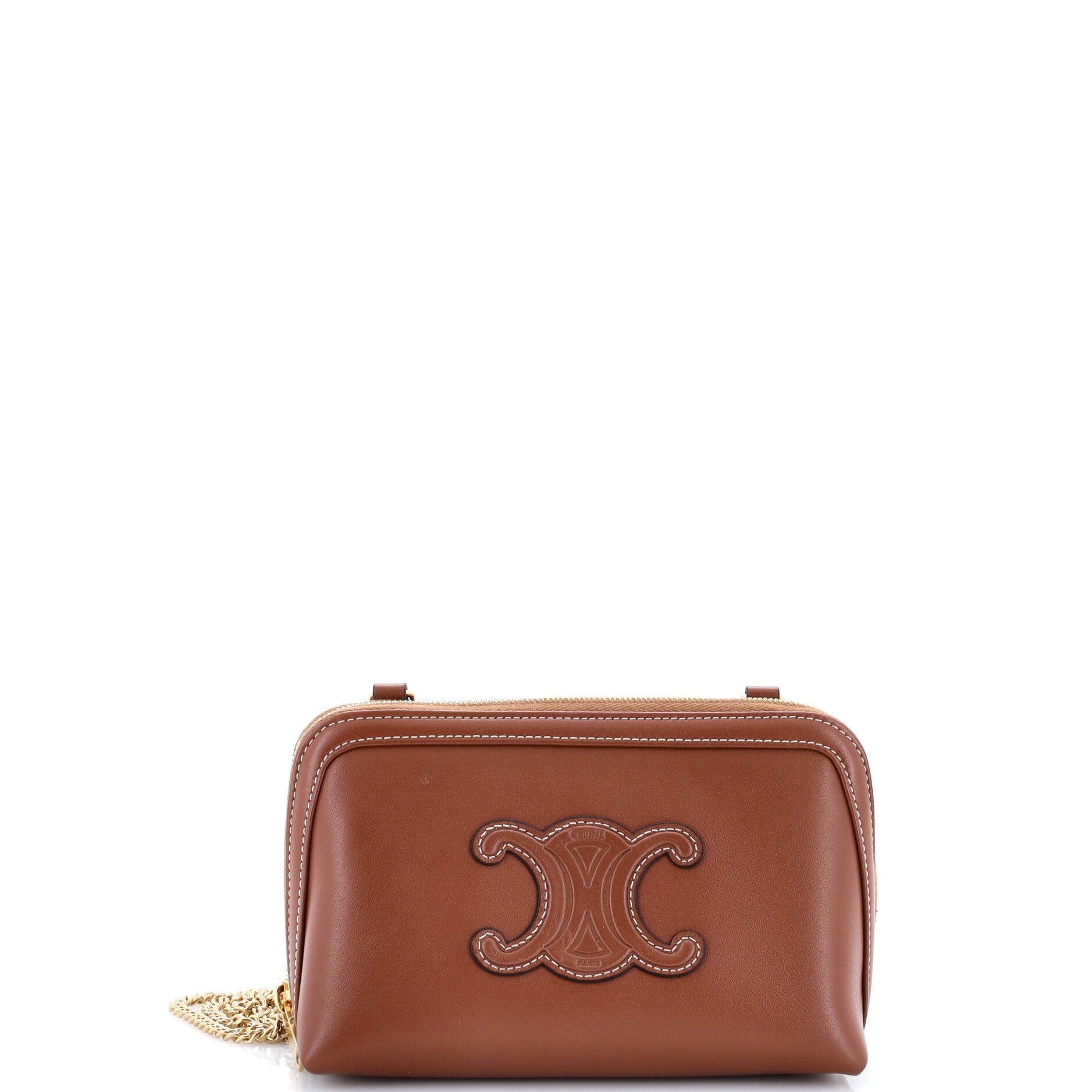 Cuir Triomphe Zip Around Chain Clutch Leather