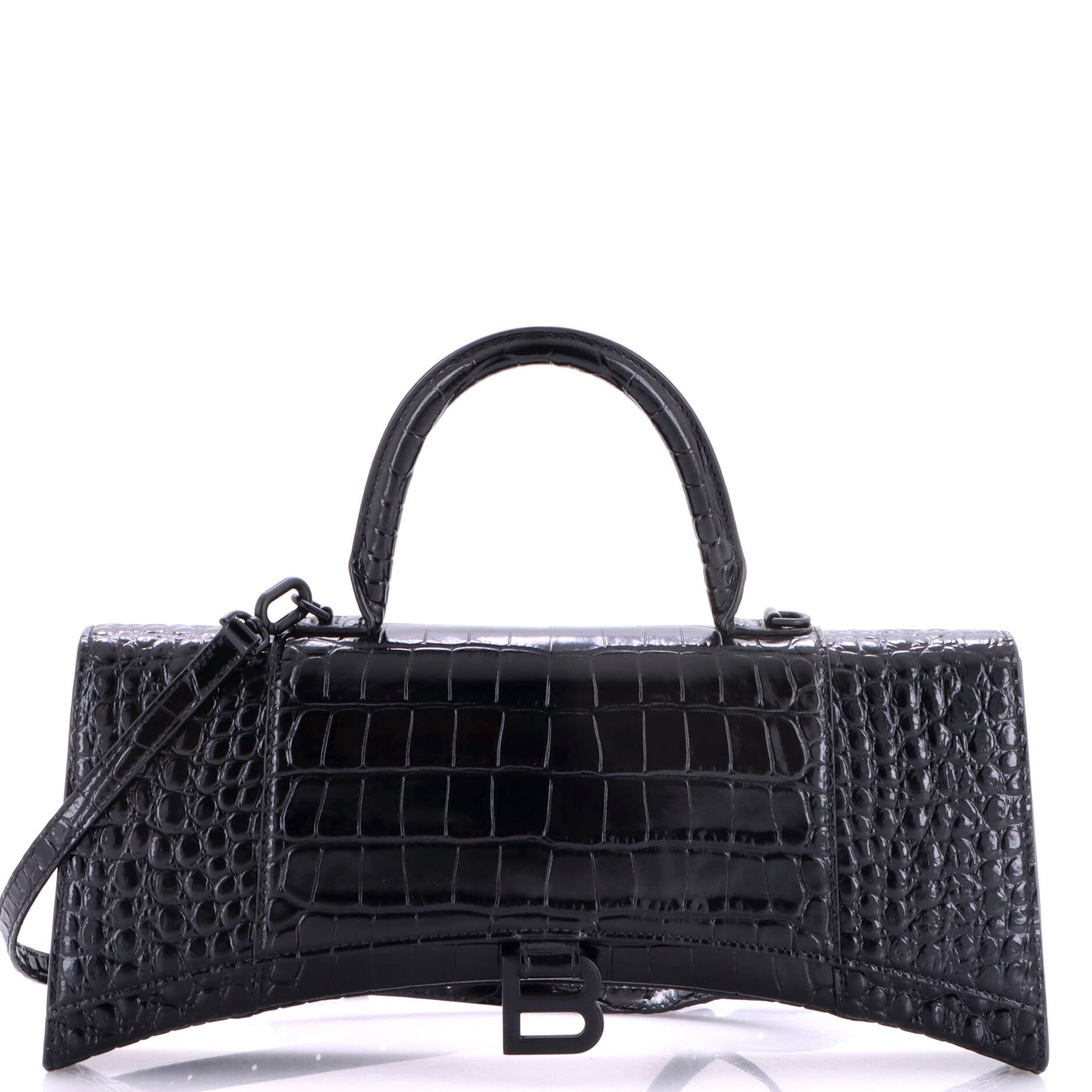 Hourglass Stretch Top Handle Bag Crocodile Embossed Leather