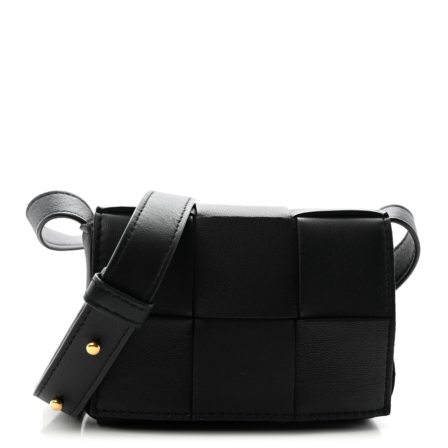 Bottega Veneta Lambskin Maxi Intrecciato Extra Mini Cassette Crossbody Bag Black