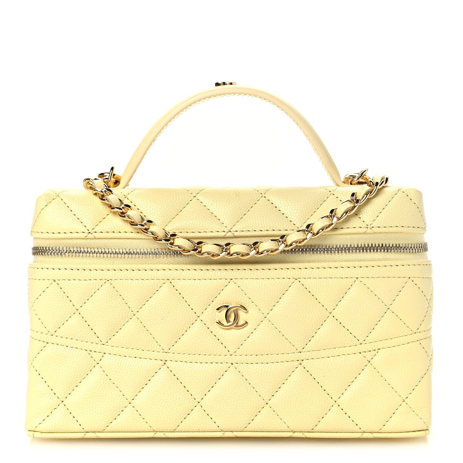Chanel Caviar Quilted Trendy Handle Slim Vanity Light Yellow