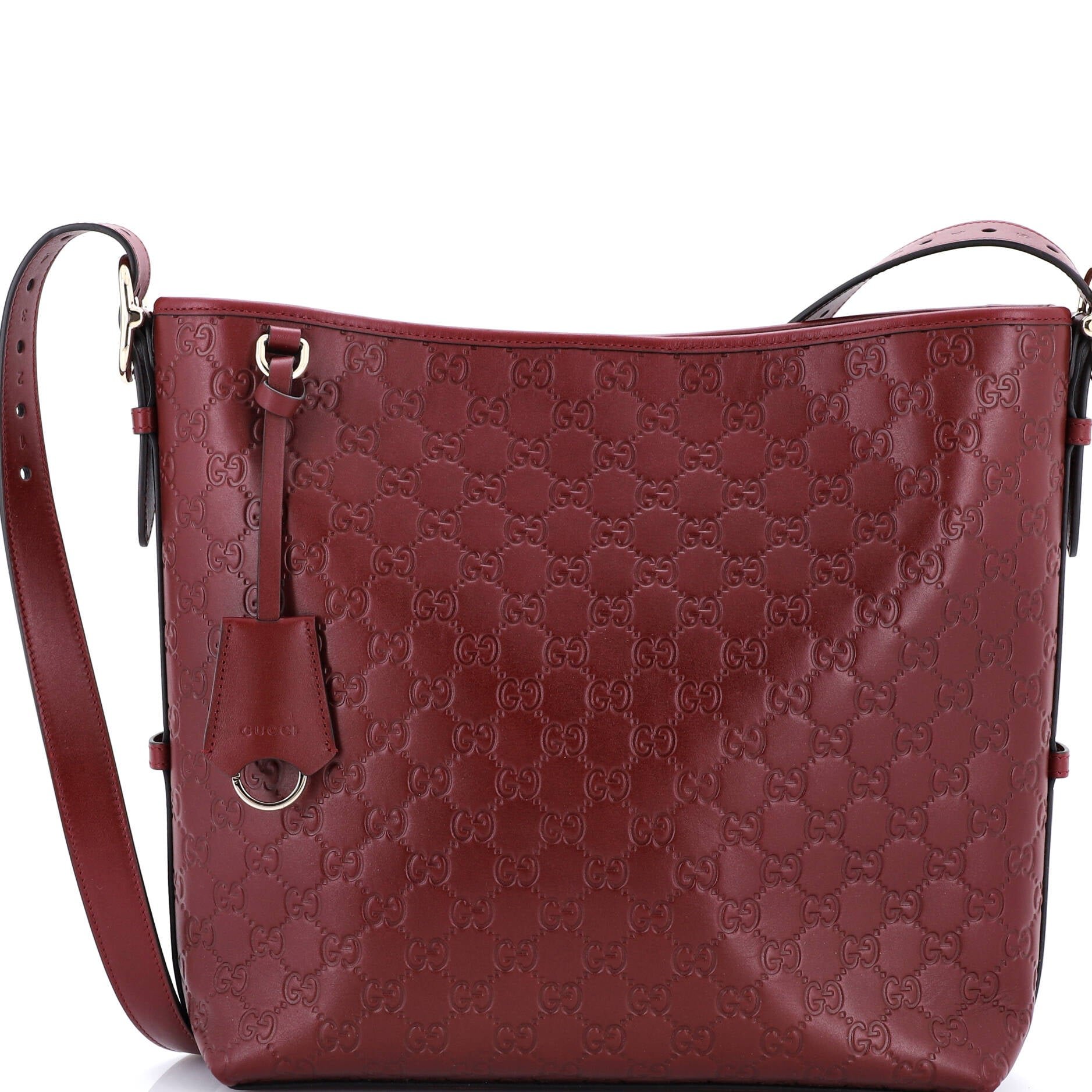 Gucci Emblem Hobo Shoulder Bag GG Embossed Leather Medium