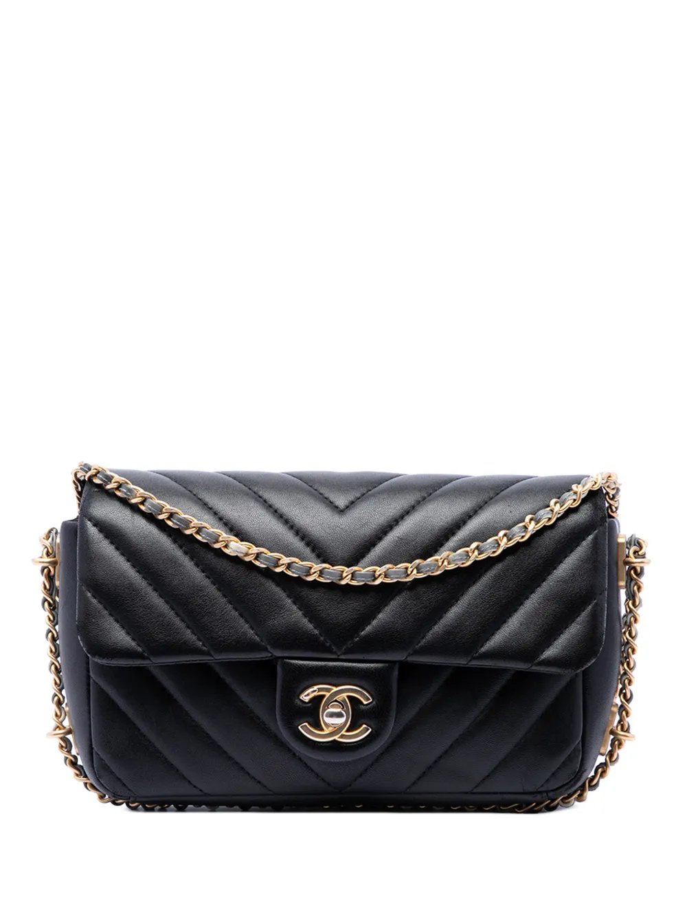 2018 Mini Rectangular Chevron Lambskin Chain Around Flap crossbody bag