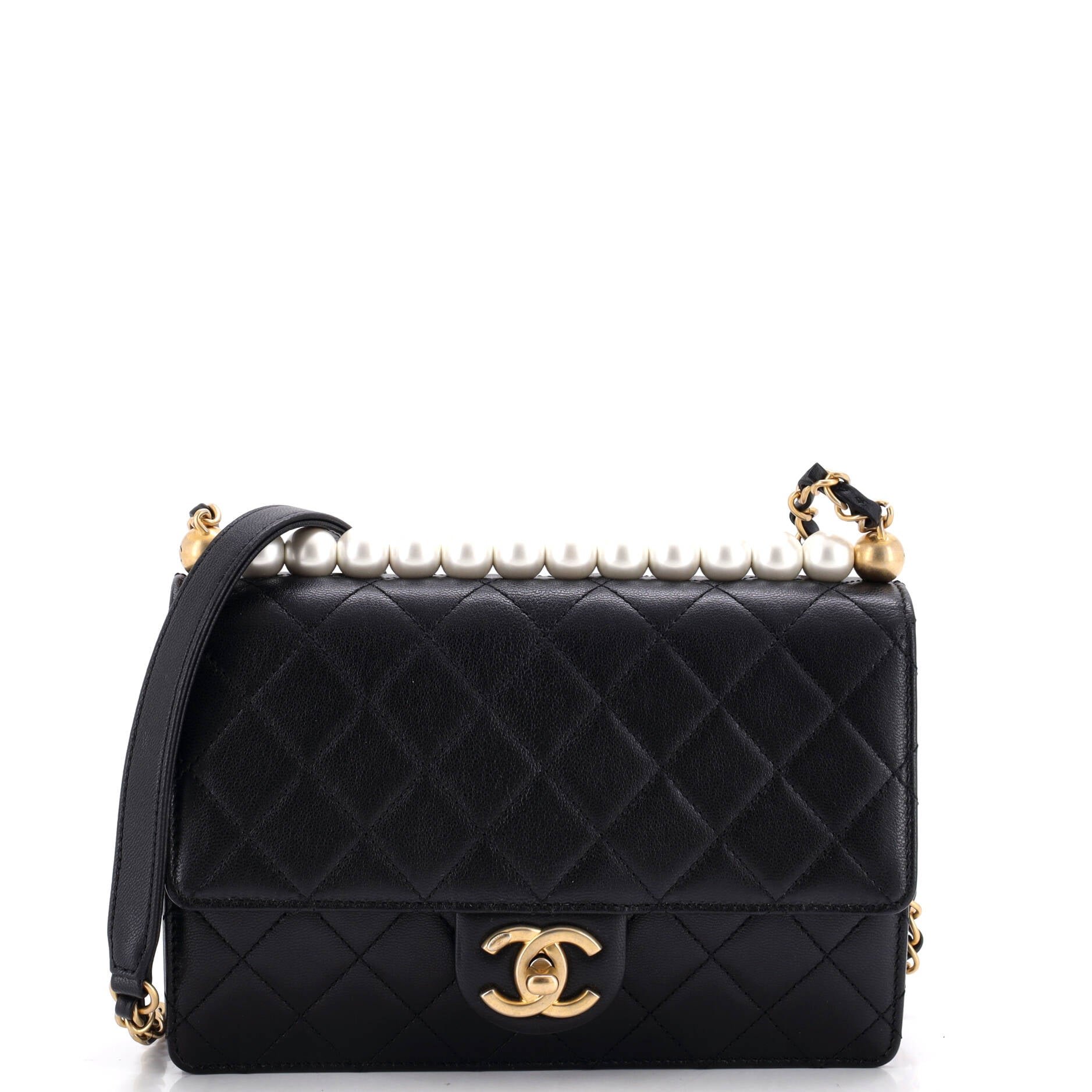 Chic Pearls Flap Bag Quilted Lambskin Small