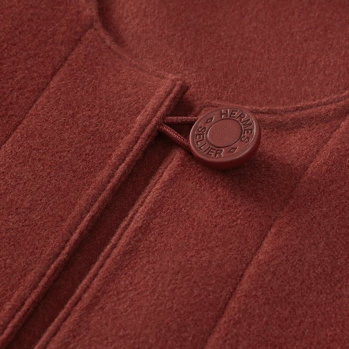 Rouge H Tresse Cuir Double Face Poncho
