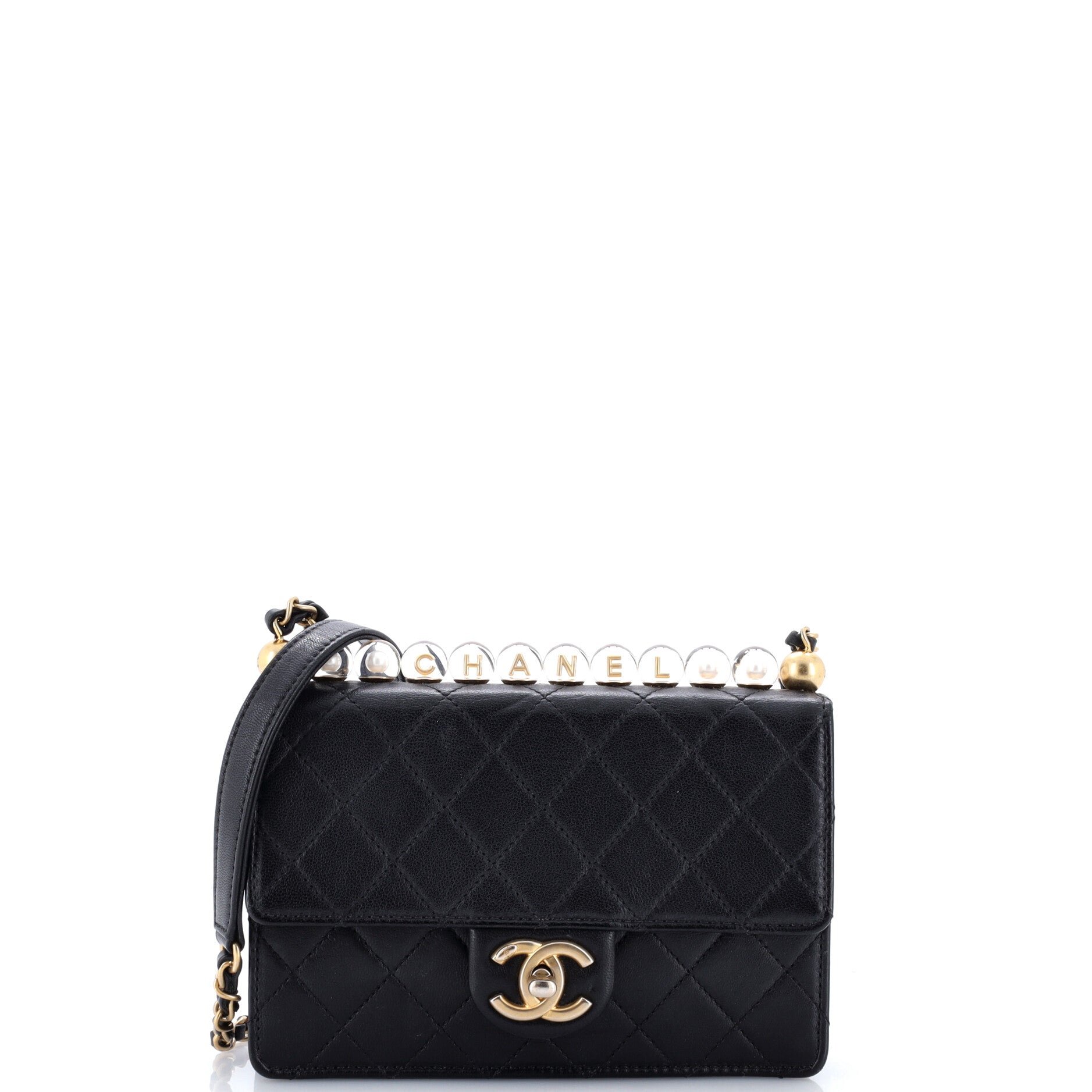 Chic Pearls Flap Bag Quilted Goatskin with Acrylic Beads Small