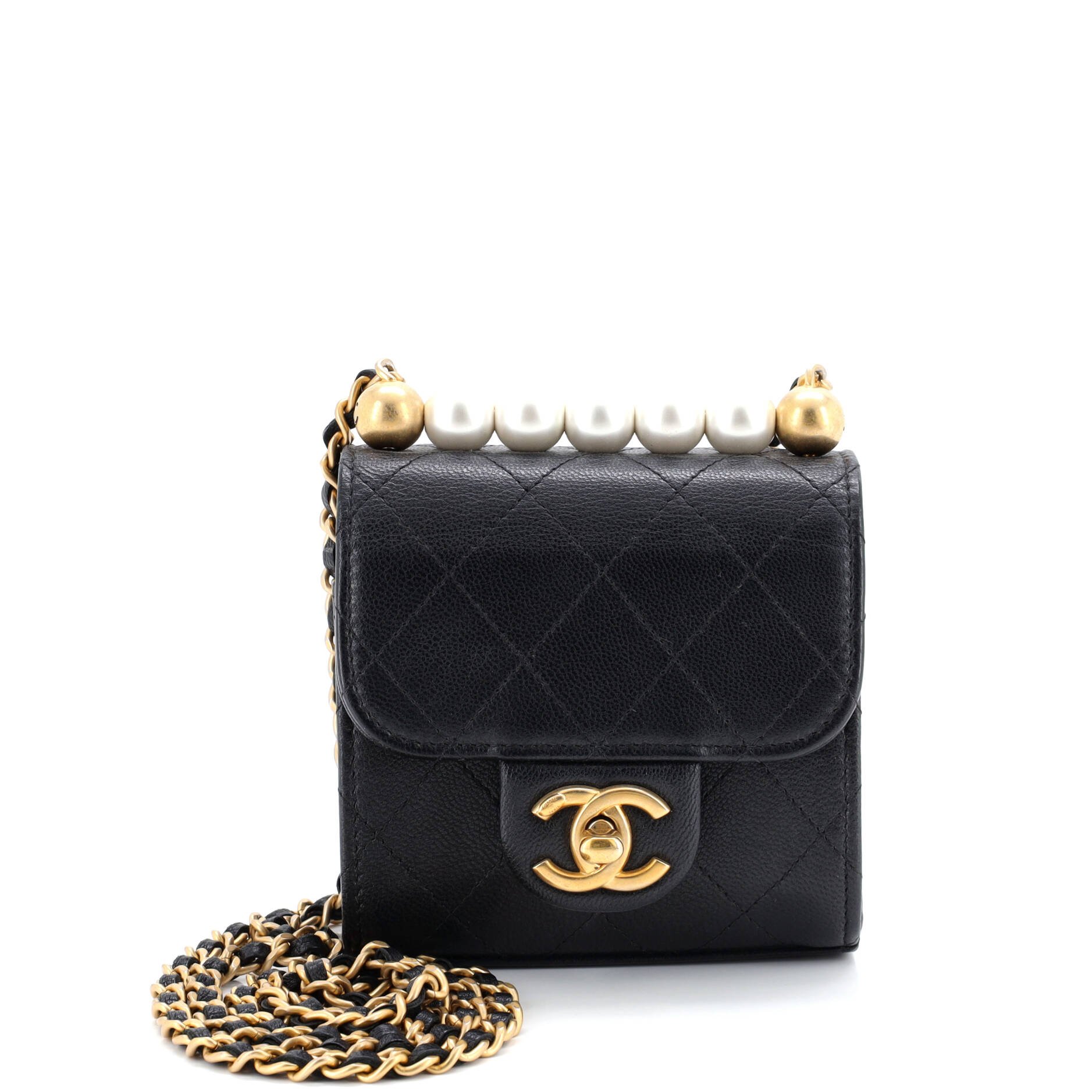 Chanel Chic Pearls Flap Clutch with Chain Quilted Goatskin Mini