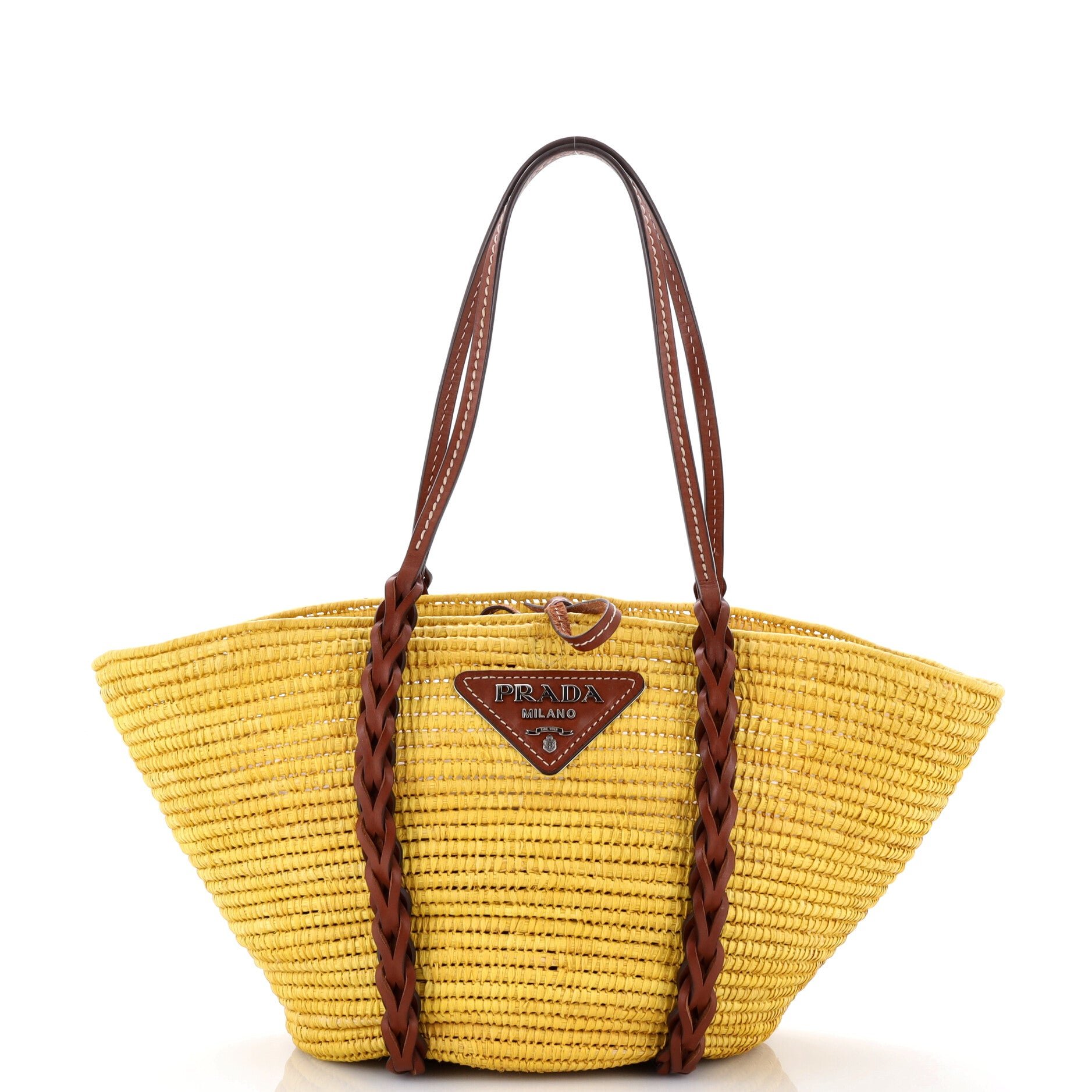 Basket Tote Woven Raffia with Leather Medium
