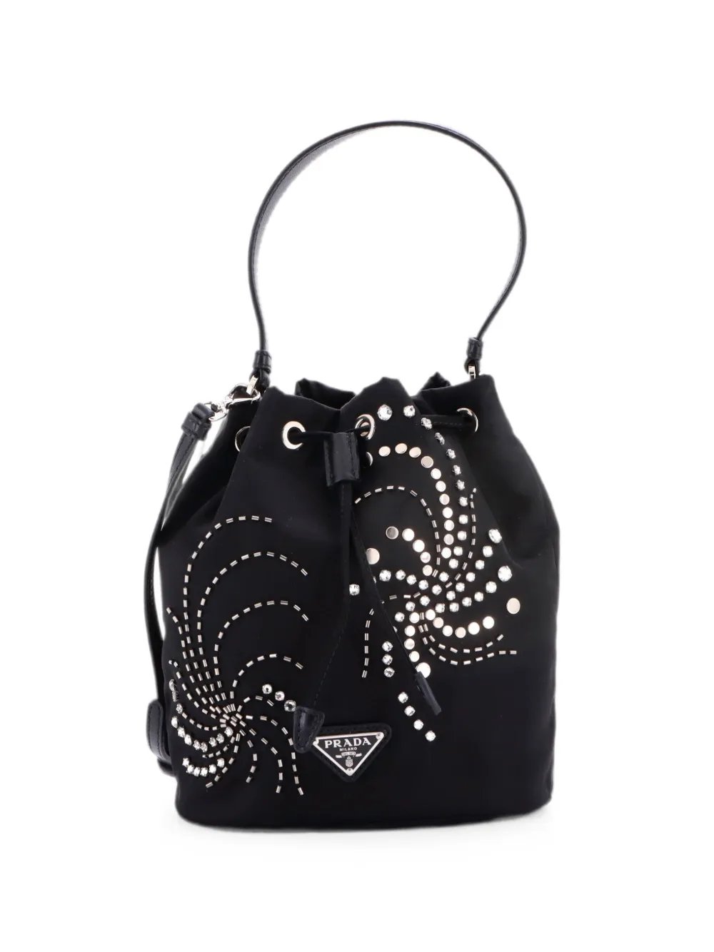 Top Handle Bead Embellished Re-Nylon Mini bucket bag
