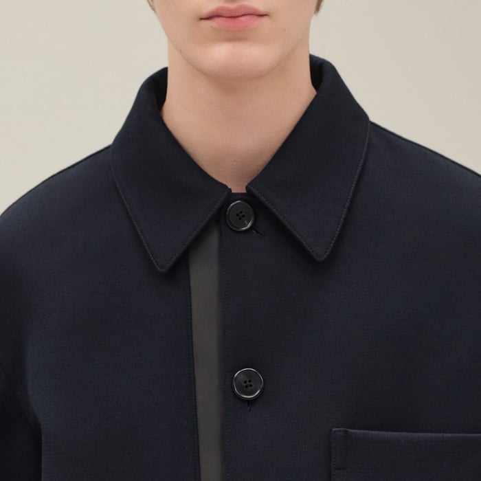 Marine Overshirt With Leather Detail