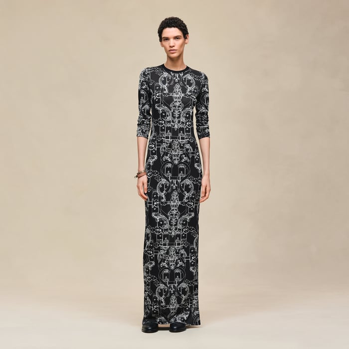 Noir "Ferronnerie Remix" Short-sleeve Long Dress