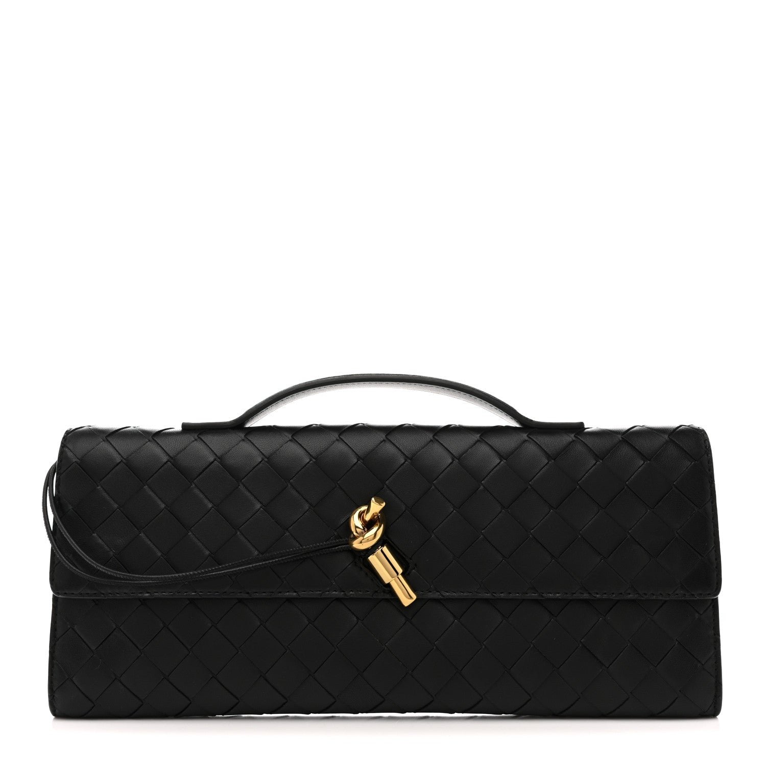 Bottega Veneta Nappa Intrecciato Long Andiamo Top Handle Clutch Black