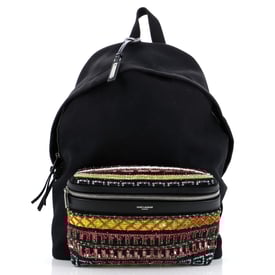 Saint Laurent City Backpack Bead Embellished Canvas Medium