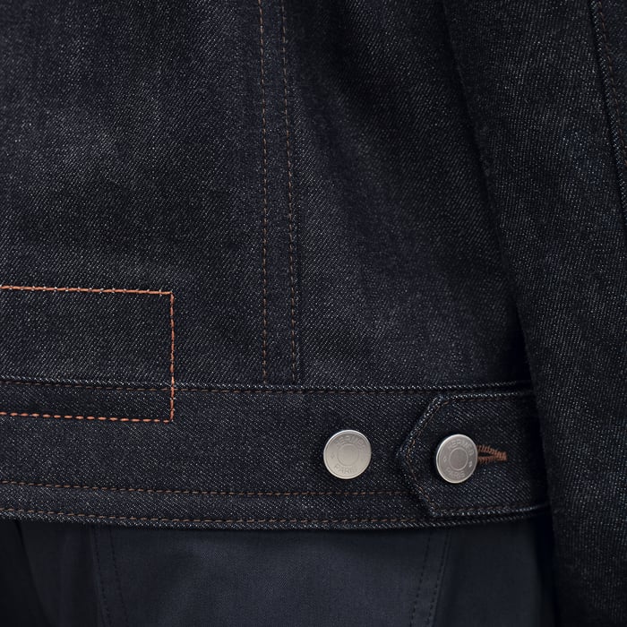 Indigo Straight Cut Jacket With Leather Detail