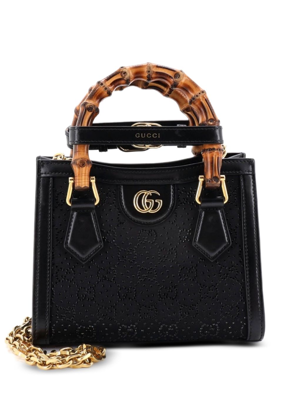 Diana NM Bamboo Handle Crystal Embellished GG Canvas Mini tote bag