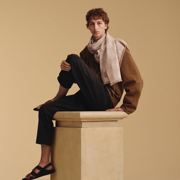 HERMES カシミヤ マフラー ベージュ カマイユ ジャカード エルメス カシミヤマフラー 《H》 ジャカード ベージュ/エクリュ｜定価