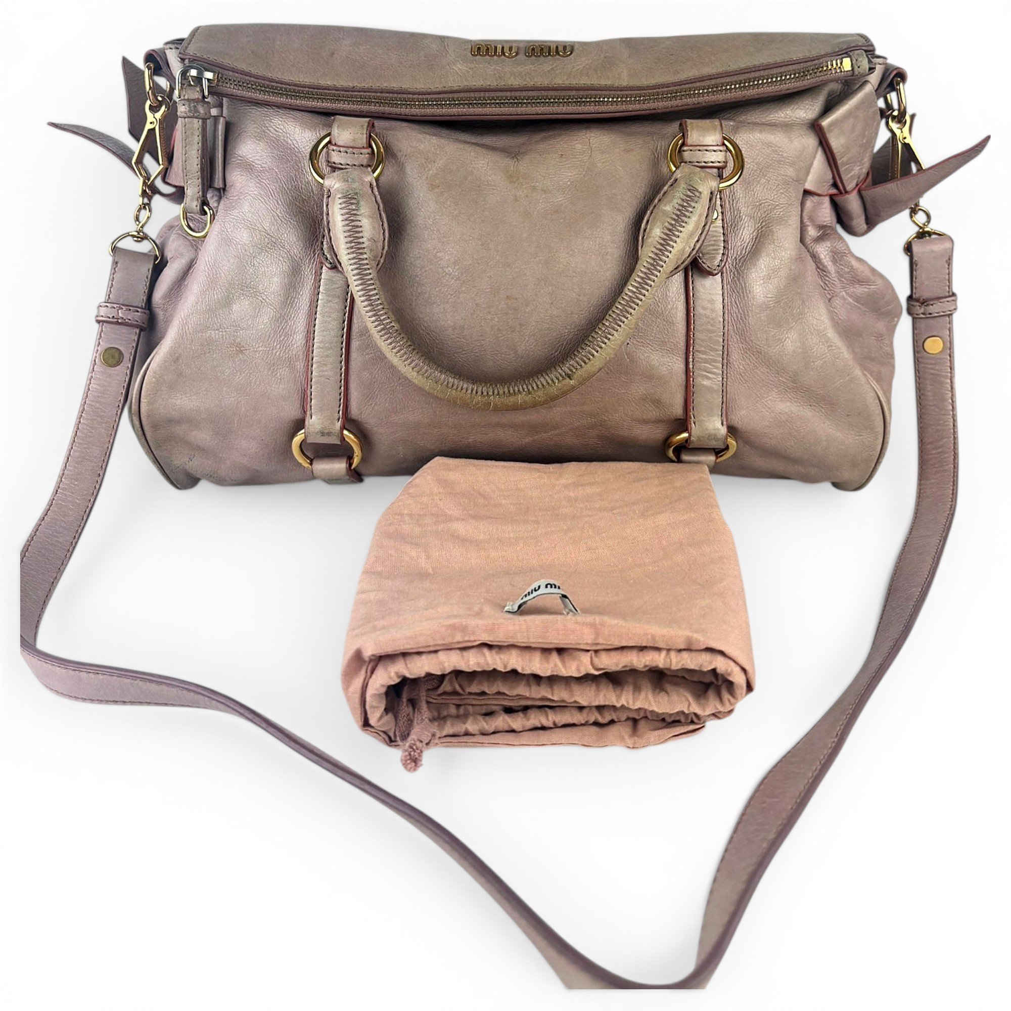 Bow bag leather handbag