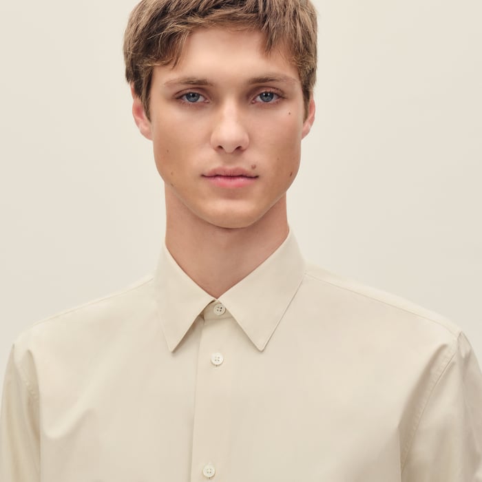 Ficelle Straight Cut Shirt With Leather Detail