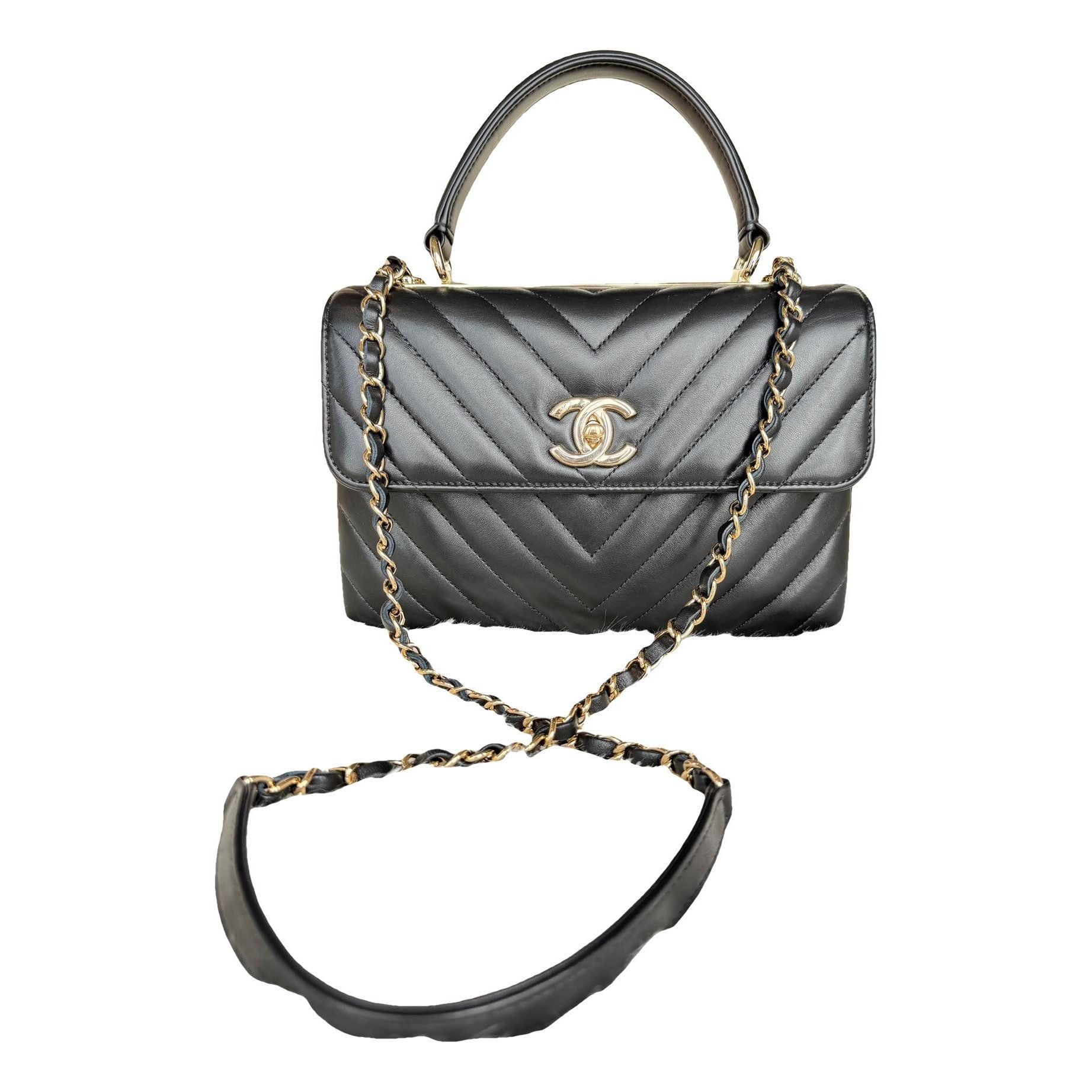 Trendy CC Top Handle leather handbag