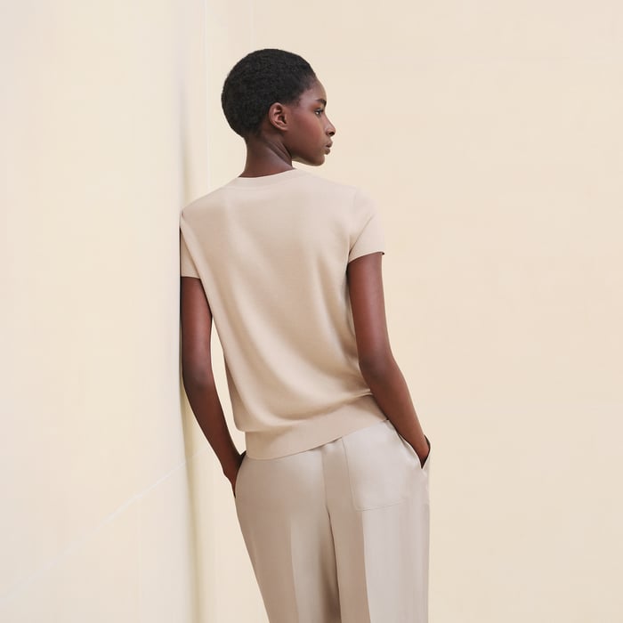 Beige Palomino Short-sleeve Cashmere Sweater