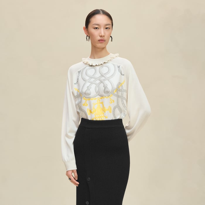 Blanc Nacre "Palefroi Remix" Long-sleeve Twillaine Sweater
