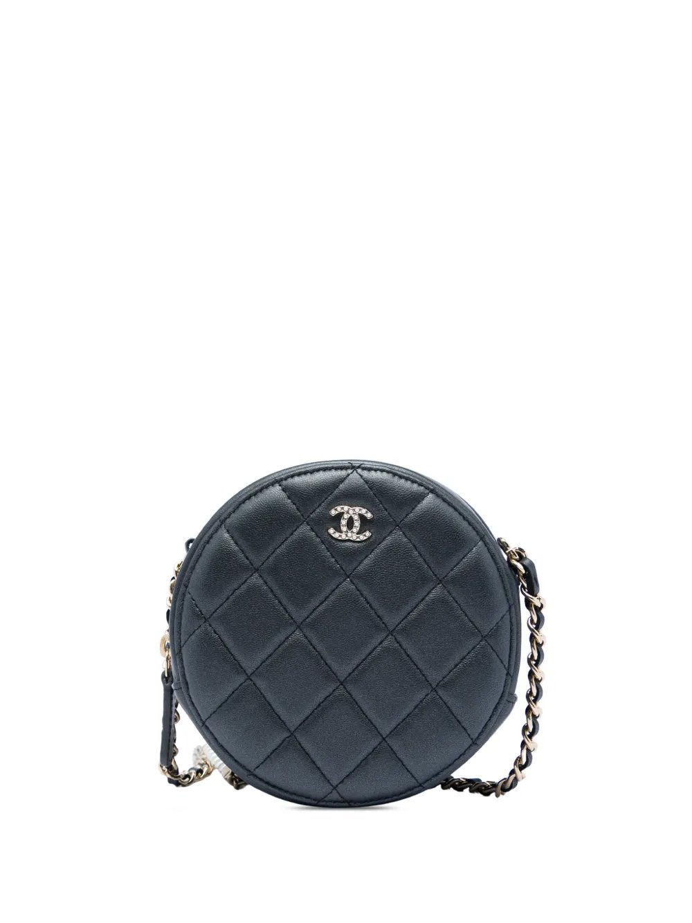 2020 CC Quilted Iridescent Lambskin Pearl Round Clutch with Chain crossbody bag