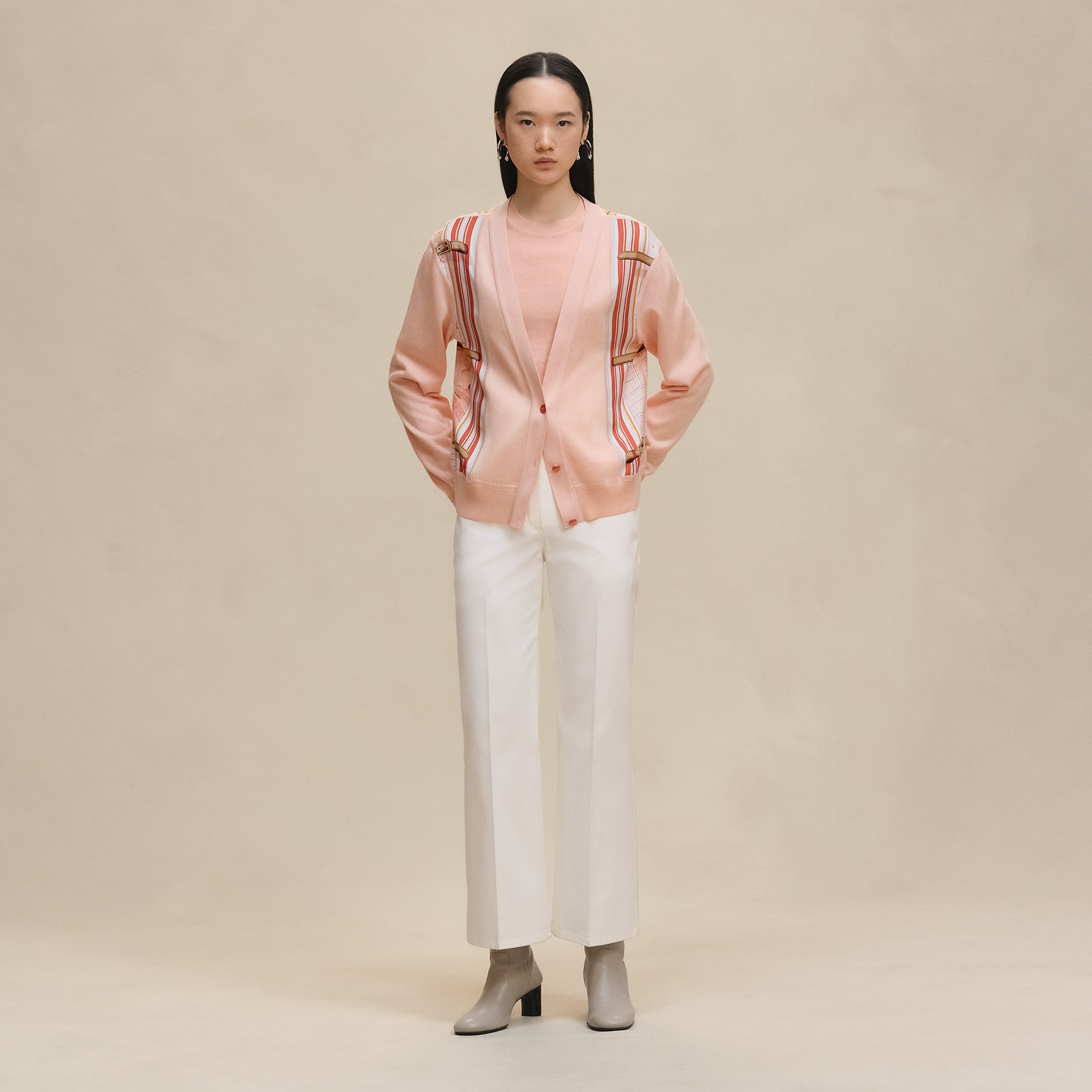 "Coloriages de Jour" short long-sleeve twillaine cardigan