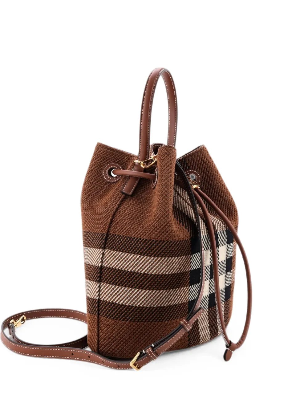 Burberry TB Drawstring Check Knitted Fabric Small bucket bag