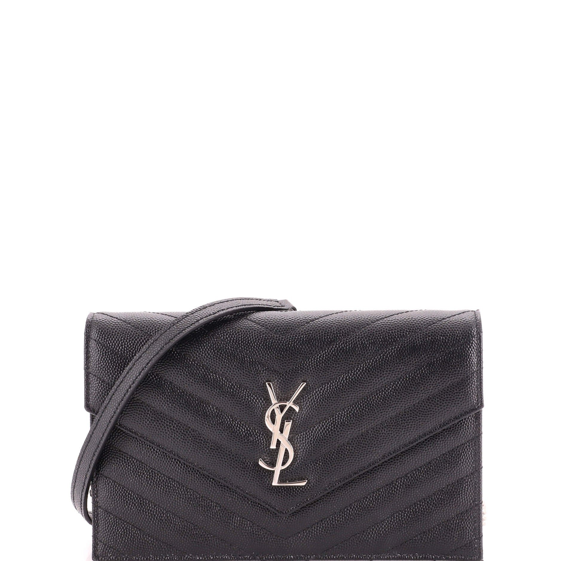 Classic Monogram Wallet on Chain Matelasse Chevron Leather Small