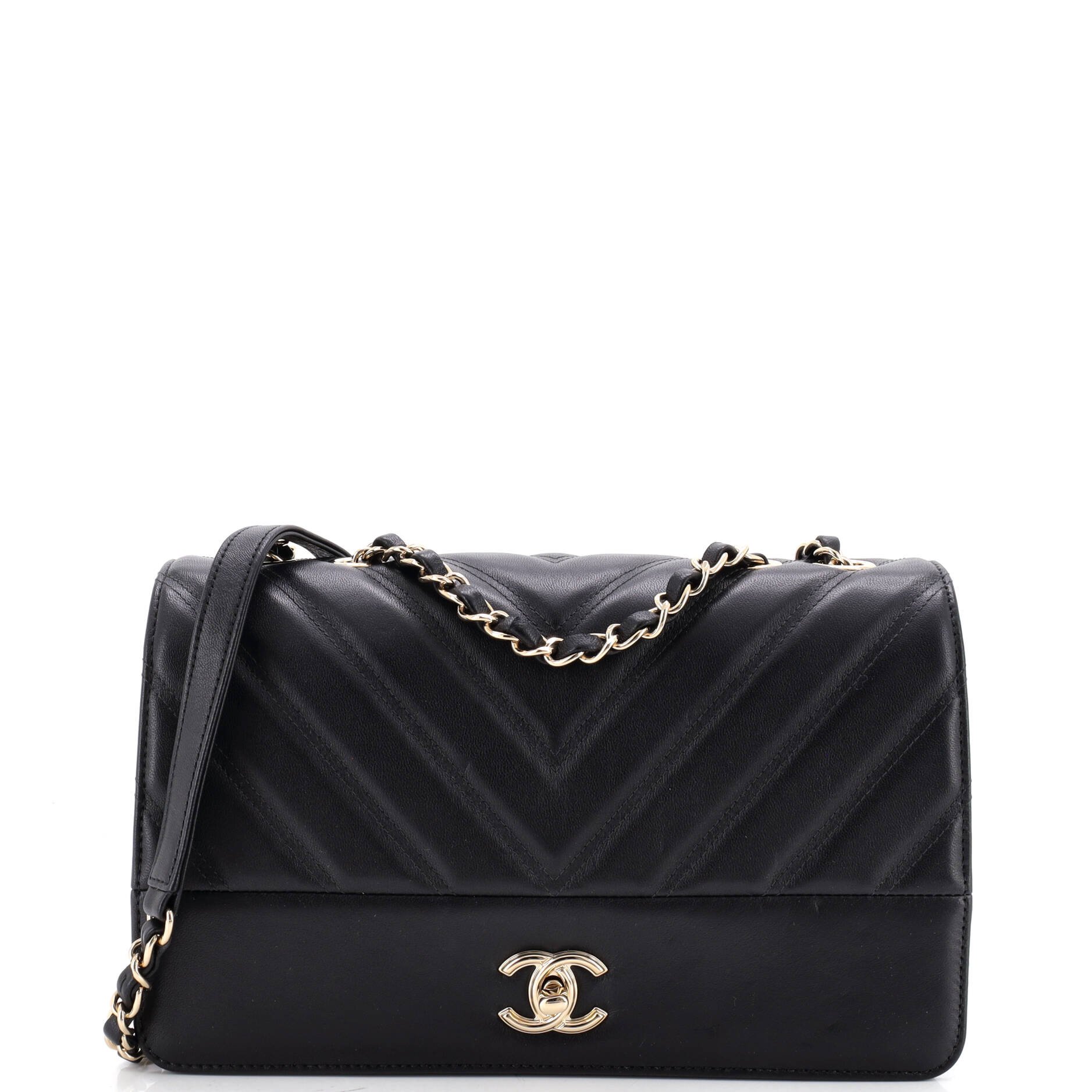 Double Stitch Full Flap Bag Chevron Lambskin Medium